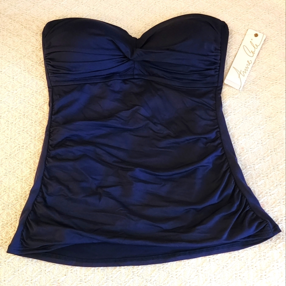 New Anne Cole Twist Front Shirred Bandeukini/Tankini Swim Top